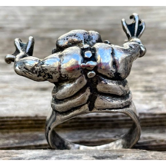 Vintage Mens Silverplate Biker statement ring King Kong Monster Size 13 - Picture 2 of 16